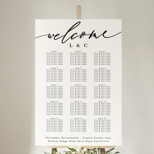 White Calligraphy Wedding Welcome Seating Chart