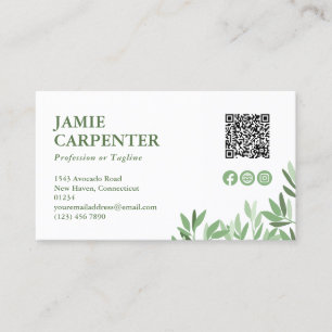 White Calm Greenery QR Code Photo Social Media Business Card