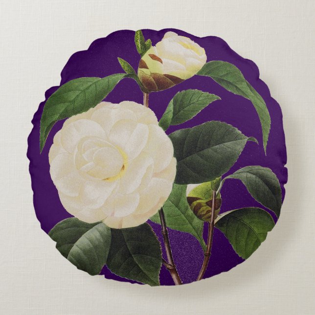 White Camellia, 1833 Round Pillow (Front)