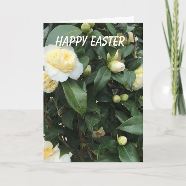 White Camellia Easter Holiday Card (Front)