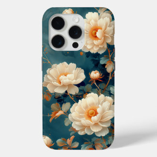 White Camellia Floral Design iPhone 15 Pro Case