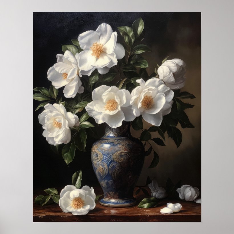 White Camellia Flowers Art Print Poster (Front)