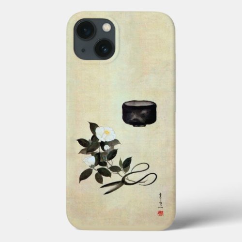 White Camellia iPhone Case with Raku Tea Bowl