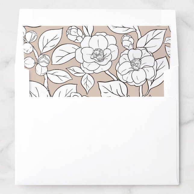 White Camellia on Khaki Background Envelope Liner (In Envelope)