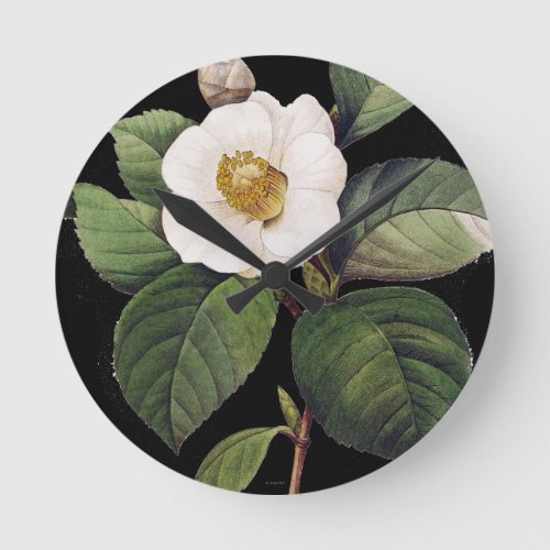 White Camellia Round Clock