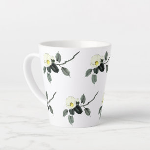 White camellia sumi ink and japanese watercolor latte mug