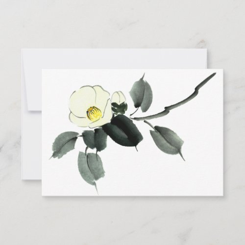 White camellia sumi ink and japanese watercolor thank you card