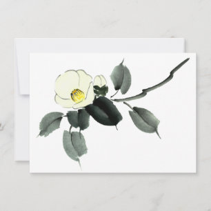 White camellia sumi ink and japanese watercolor thank you card