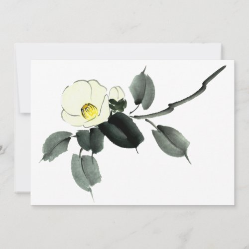 White camellia sumi ink and japanese watercolor thank you card