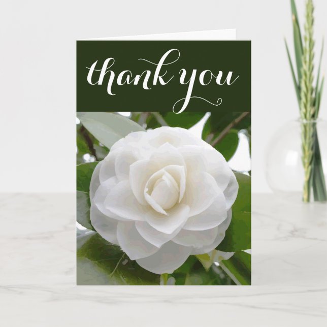 White Camellia Watercolor Fine Floral Thank You (Front)
