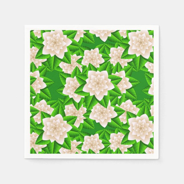 White Camellias and Green Leaves Paper Napkins (Front)