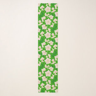 White Camellias and Green Leaves Scarf