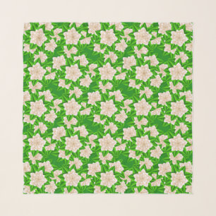 White Camellias and Green Leaves Scarf