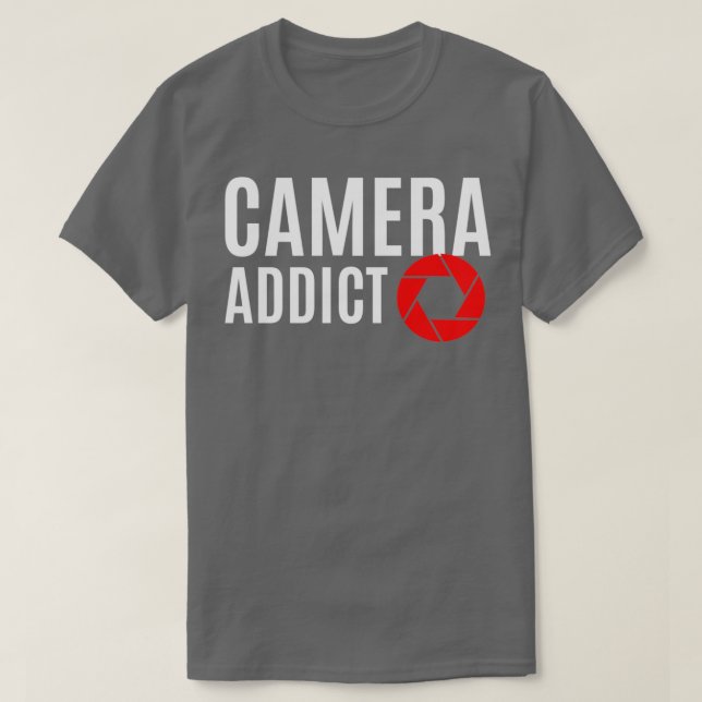 White Camera Addict and red aperture design for ph T-Shirt (Design Front)