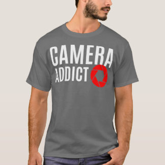 White Camera Addict and red aperture design for ph T-Shirt