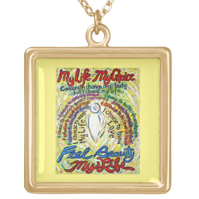 White Cancer Angel Art Poem Charm Jewelry Necklace (Front)