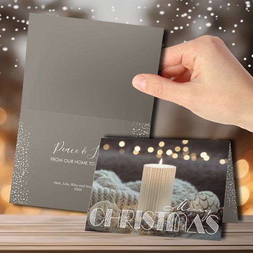 White Candle Cozy Christmas Folded Holiday Card
