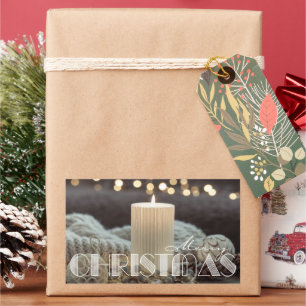 White Candle Cozy Christmas Rectangular Sticker