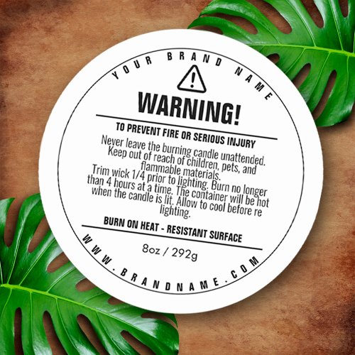 White Candle Product Warning Label Design Sticker