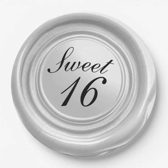 White Candle Wax Seal Drip Sweet 16 Wedding Paper Plates (Front)