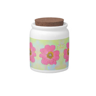 White Candy Jar With Pink Flowers