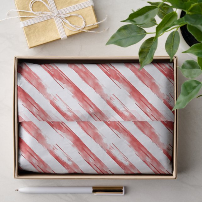 White Cane Red Stripes Christmas Tissue Paper (Gift)