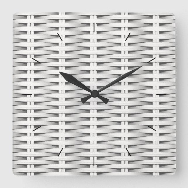 White cane wicker square wall clock (Front)