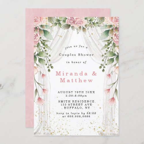 White Canopy Pink Floral Couples Shower Invites