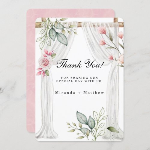 White Canopy Pink Florals Wedding Thank You Cards