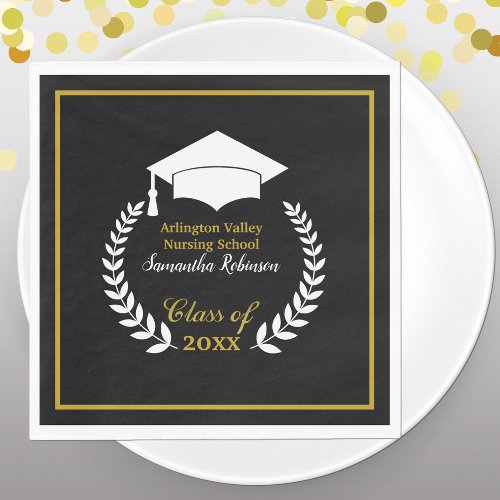 White Cap and Laurel Graduation Party Paper Napkin