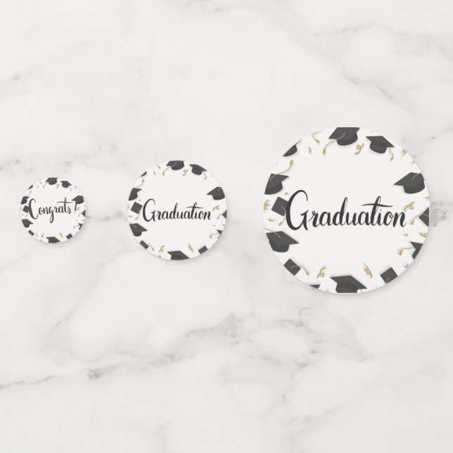 White Cap & Confetti Graduation Congrats Confetti (Fronts)