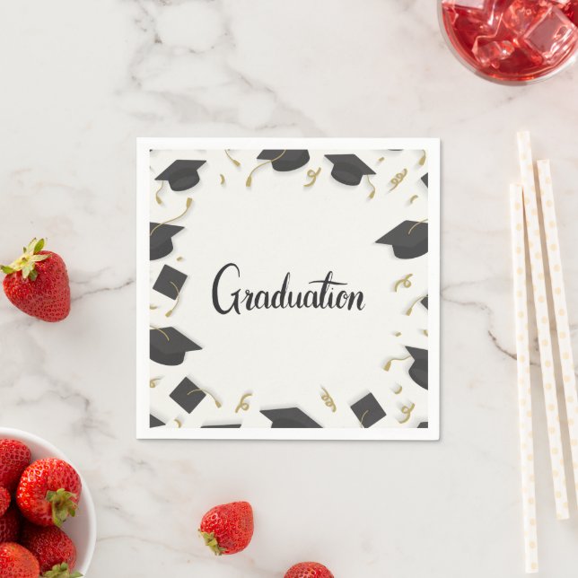 White Cap & Confetti Graduation Napkins (Insitu)