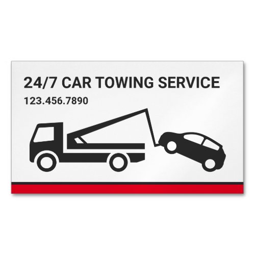 White Car Towing Service Tow Truck Business Card Magnet
