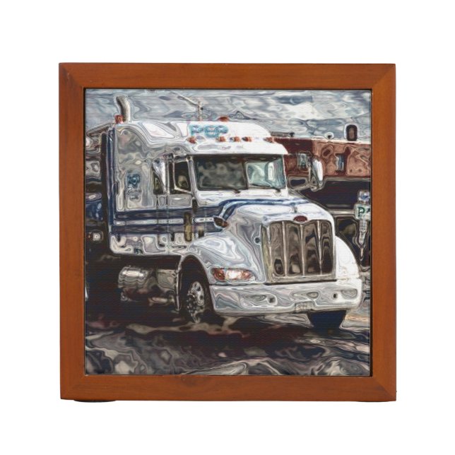 White Cargo Truck Highway Driving Lorry Desk Organizer (Front)