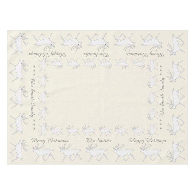 White Caribou Reindeer Christmas Holiday Fun Tablecloth (Front (Horizontal))
