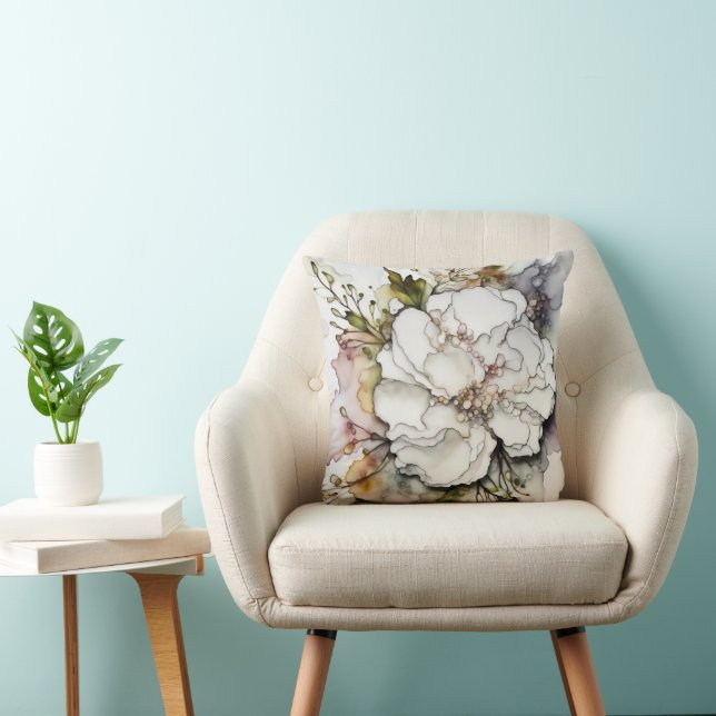 White Carnation Abstract  Throw Pillow (Chair)