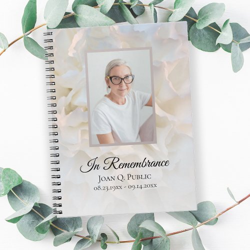 White Carnation Floral Celebration of Life Funeral Notebook