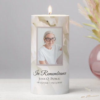 White Carnation Floral Celebration of Life Funeral Pillar Candle