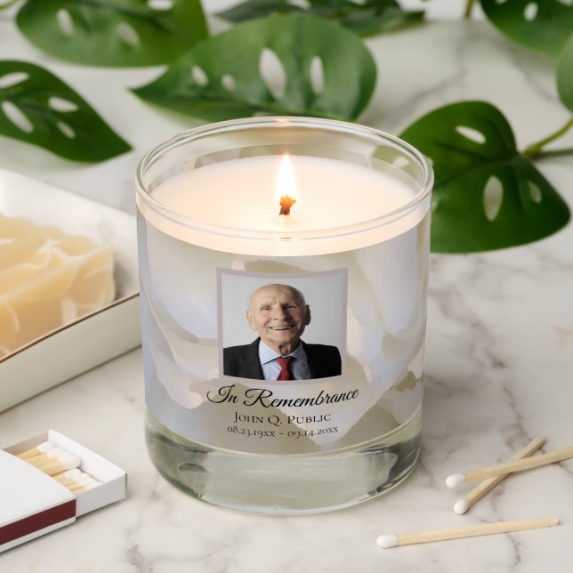 White Carnation Floral Celebration of Life Funeral Scented Candle (Lit)