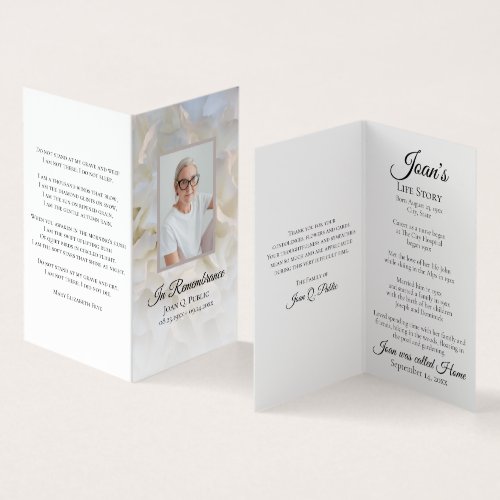 White Carnation Floral Funeral Memorial Prayer Business Card