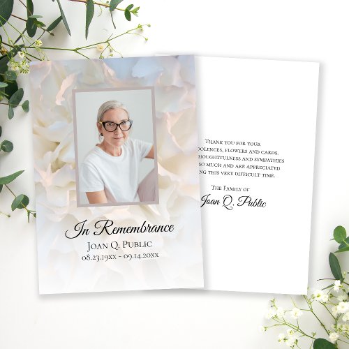 White Carnation Floral Funeral Memorial Sympathy Thank You Card