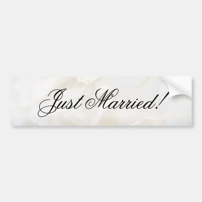 White Carnation Floral Just Married Bumper Sticker (Front)