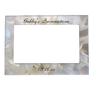 White Carnation Floral Quinceañera Magnetic Photo Frame
