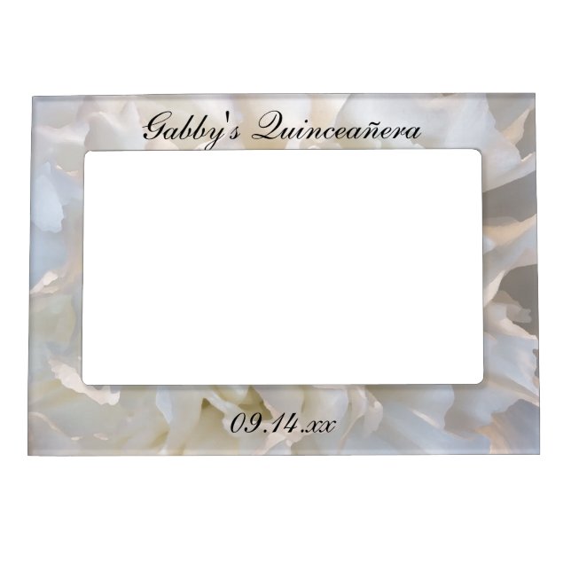 White Carnation Floral Quinceañera Magnetic Photo Frame (Front)