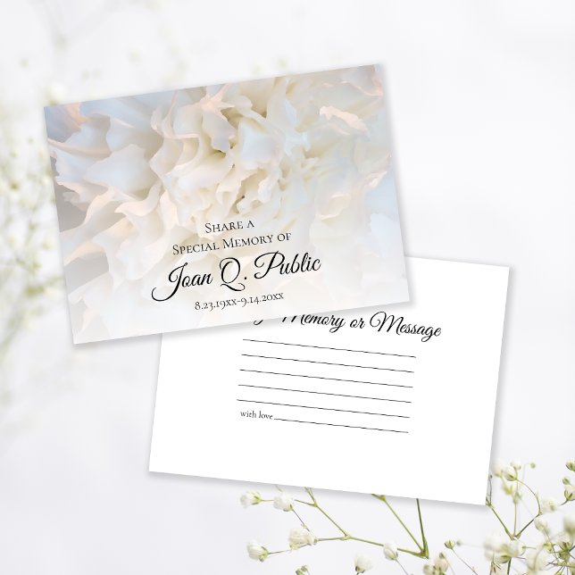 White Carnation Floral Share a Memory Funeral  Note Card (Creator Uploaded)