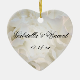 White Carnation Floral Wedding Ceramic Ornament