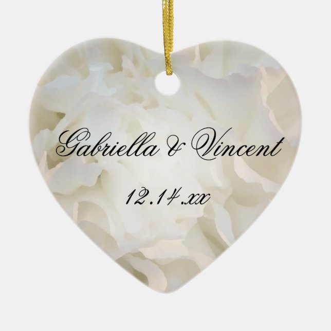 White Carnation Floral Wedding Ceramic Ornament (Front)