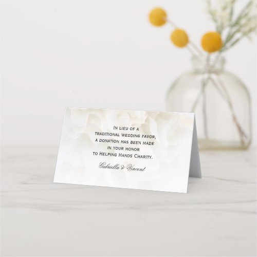 White Carnation Floral Wedding Charity Favors Place Card