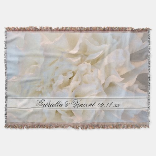 White Carnation Floral Wedding Keepsake Throw Blanket