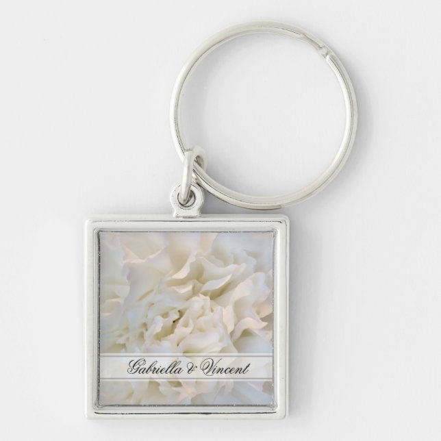 White Carnation Floral Wedding Keychain (Front)